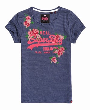 Superdry Vintage Logo Rose Stripe Női Pólók Kék/Csíkok | XGRWB2579